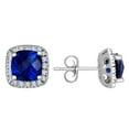 thumbnail image 1 of Cushion Cut Gemstone and 0.15 CT. T.W. Halo Diamond Stud Earrings in 14K Gold, 1 of 4