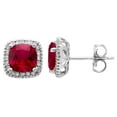 thumbnail image 1 of Cushion Cut Gemstone and 0.15 CT. T.W. Halo Diamond Stud Earrings in 14K Gold, 1 of 5