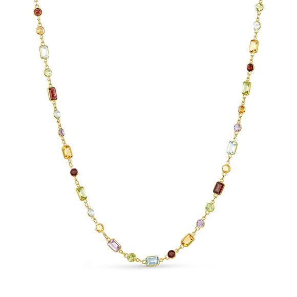 Multi-Gemstone Station Necklace in 14K Gold