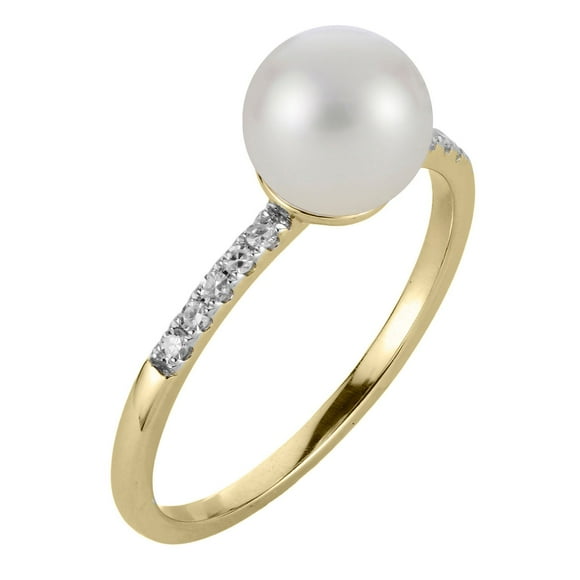Cultured Freshwater Pearl and 0.08 CT.T.W. Diamond Ring in 14K Gold