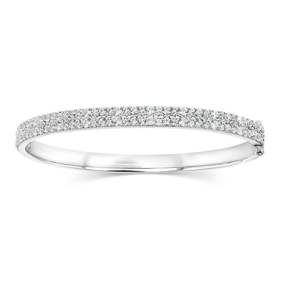 Lab Created White Sapphire Oval Bangle Bracelet in Sterling Silver