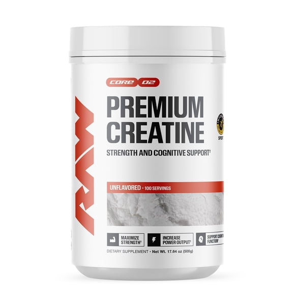 RAW Nutrition Creatine Monohydrate Powder, Unflavored, 510g 100 Servings