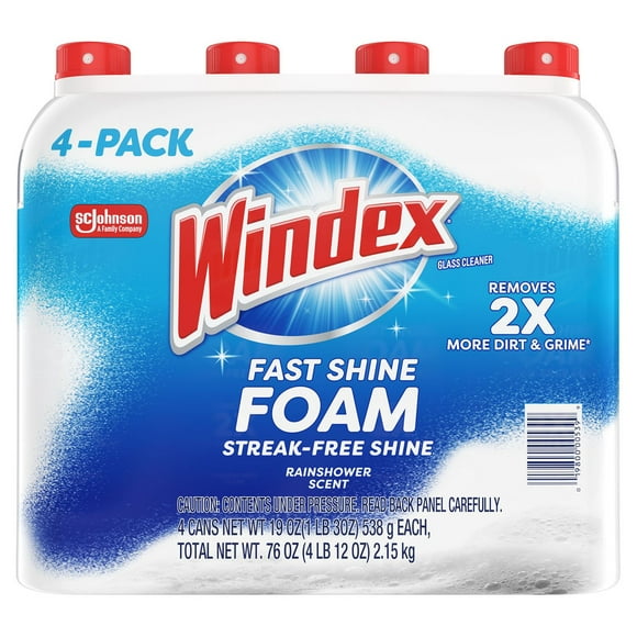 Windex Fast Shine Foam Glass Cleaner, No-Drip Aerosol Cleaning Spray, 19 oz., 4 pk.