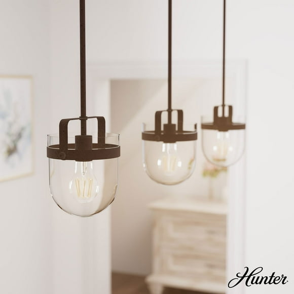 Hunter Karloff with Clear Glass Pendant Ceiling Light Fixture