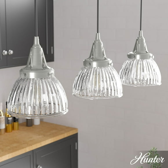Hunter Cypress Grove Glass 3 Light Pendant Light Fixture, Round Cluster and Linear Cluster