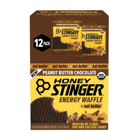 Honey Stinger Organic Energy Waffle, Peanut Butter Chocolate, Caffeine Free Healthy Snack, 1.06 oz., 12 pk.