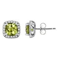 thumbnail image 1 of Cushion Cut Gemstone and 0.15 CT. T.W. Halo Diamond Stud Earrings in 14K Gold, 1 of 5