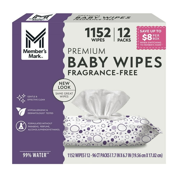 Member's Mark Premium Baby Wipes, Fragrance Free, 12 pk., 1152 Wipes