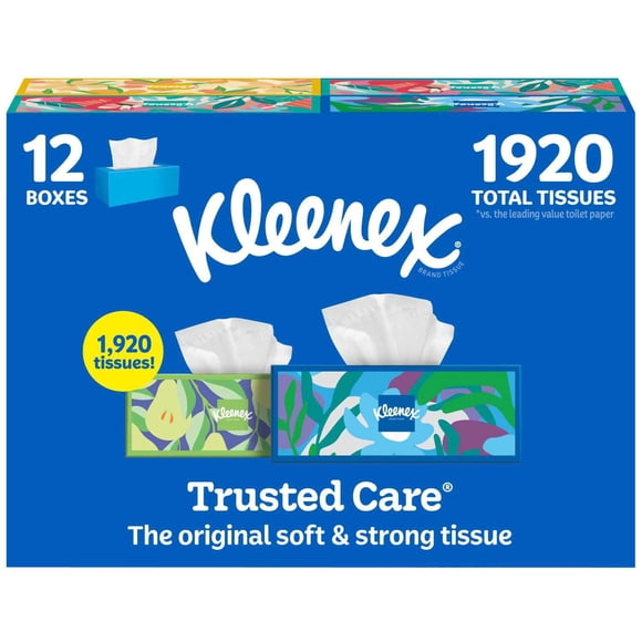 Kleenex Trusted Care Facial Tissues 12 boxes, 160 tissues/box