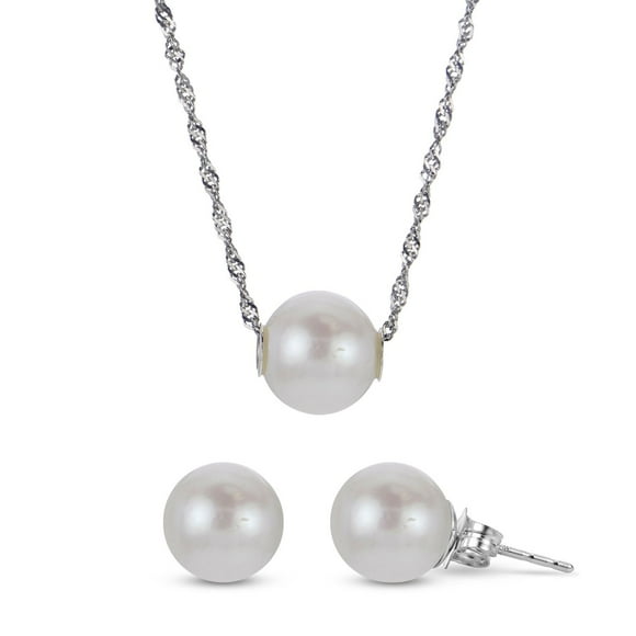 Cultured Freshwater Pearl Solitaire Necklace and Stud Earring Set