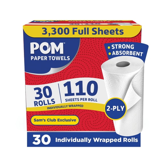 POM Individually Wrapped 2-Ply Paper Towels 30 rolls, 110 sheets/roll