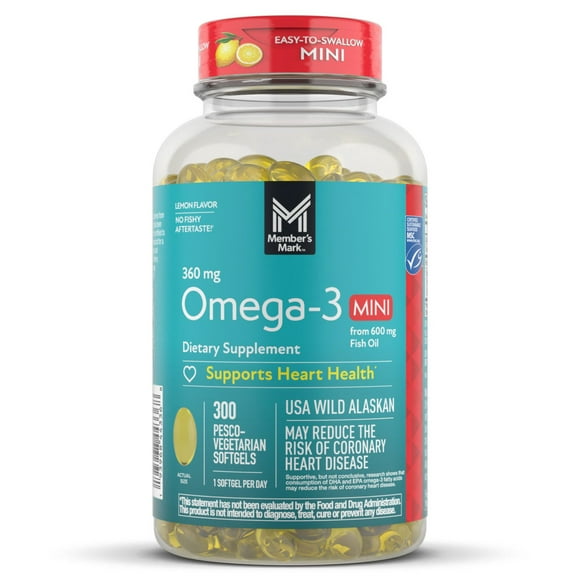 Member's Mark 360mg Omega-3 from Fish Oil MINI Softgels, 300 ct.