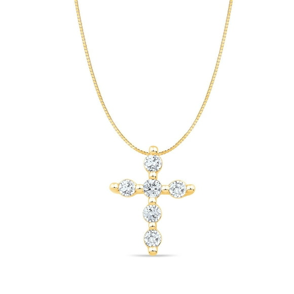 0.20 CT. T.W. Round Cut Diamond Cross Pendant Necklace in 14K Gold