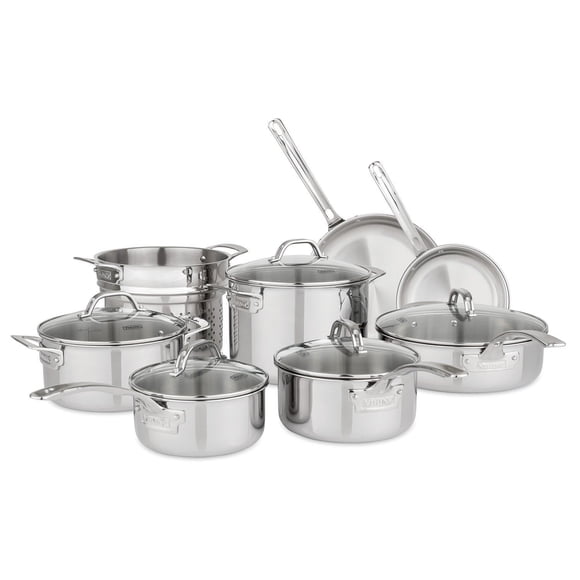 Viking 13-Piece Tri-Ply Stainless Steel Cookware Set with Glass Lids