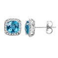 thumbnail image 1 of Cushion Cut Gemstone and 0.15 CT. T.W. Halo Diamond Stud Earrings in 14K Gold, 1 of 3