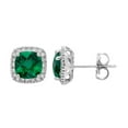 thumbnail image 1 of Cushion Cut Gemstone and 0.15 CT. T.W. Halo Diamond Stud Earrings in 14K Gold, 1 of 5
