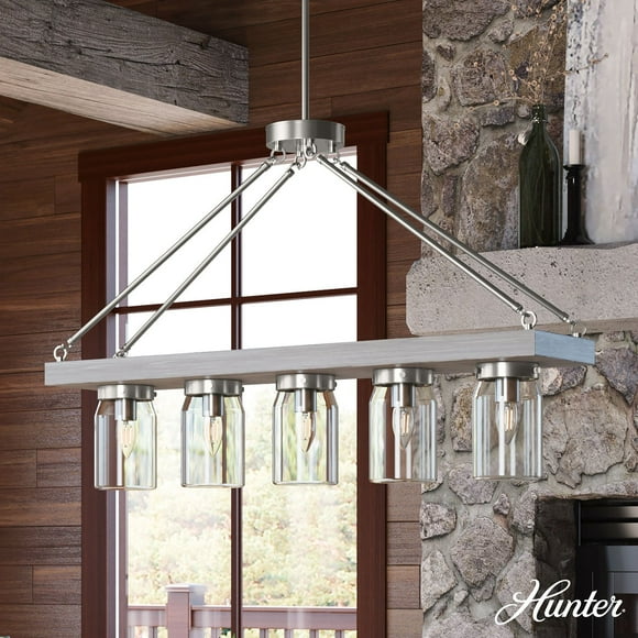 Hunter Devon Park with Clear Glass Chandelier Ceiling Light Fixture