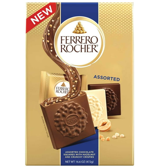Ferrero Rocher Assorted Chocolate Squares with Hazelnut and Crunchy Crispies, 16.6 oz.