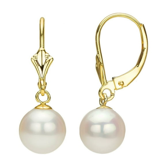 White Round Freshwater Pearl Lever-Back Earring with 14K Gold