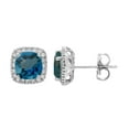 thumbnail image 1 of Cushion Cut Gemstone and 0.15 CT. T.W. Halo Diamond Stud Earrings in 14K Gold, 1 of 5