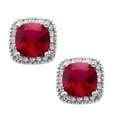 thumbnail image 2 of Cushion Cut Gemstone and 0.15 CT. T.W. Halo Diamond Stud Earrings in 14K Gold, 2 of 5