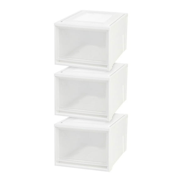 IRIS USA, Medium Modular Stacking Drawers 20" D x 16" L x 11.5" H, Set of 3, White