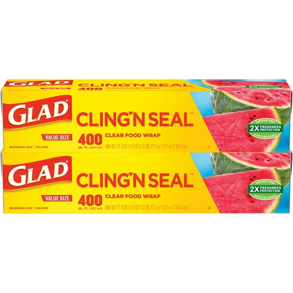 Glad Cling ‘N Seal Clear Plastic Food Wrap 400 sq. ft./roll, 2 rolls
