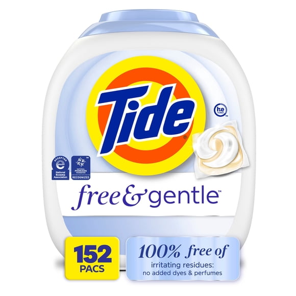 Tide PODS Free & Gentle Laundry Detergent Pacs, 152 Ct