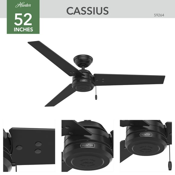 Hunter 52" Cassius Outdoor Ceiling Fan With Pull Chain, Choose Color