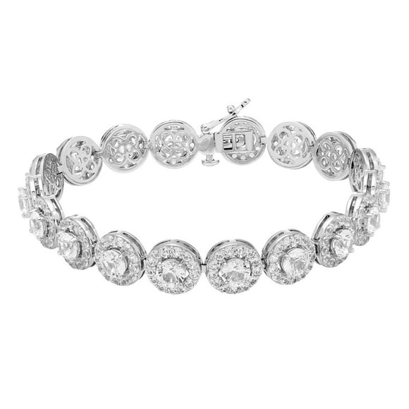 Round Cut Lab Created Gemstone Halo Tennis Bracelet
