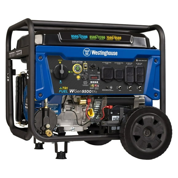 12500/9500–Watt Westinghouse Tri Fuel Portable Generator With CO Sensor + Remote Electric Start