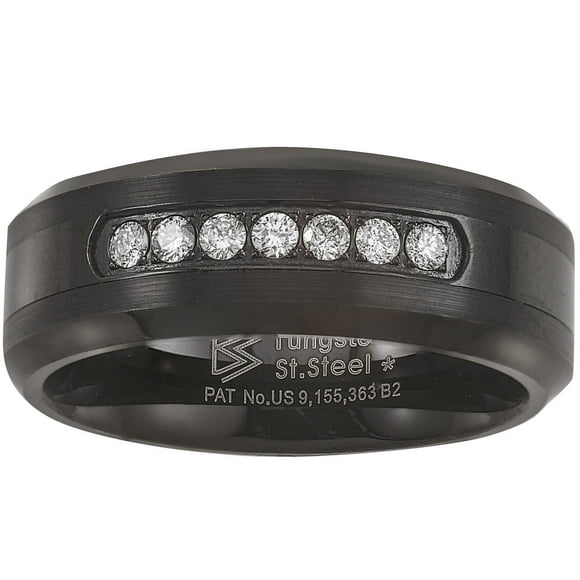 0.20 CT. T.W. Round Cut Single Row Mens Diamond Band in Tungsten