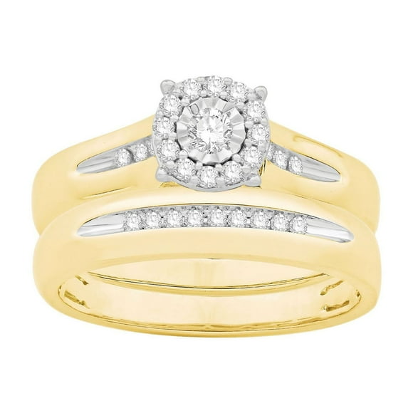 0.23 CT. T.W. Round Cut Halo Diamond Ring & Band Set in 14K Gold