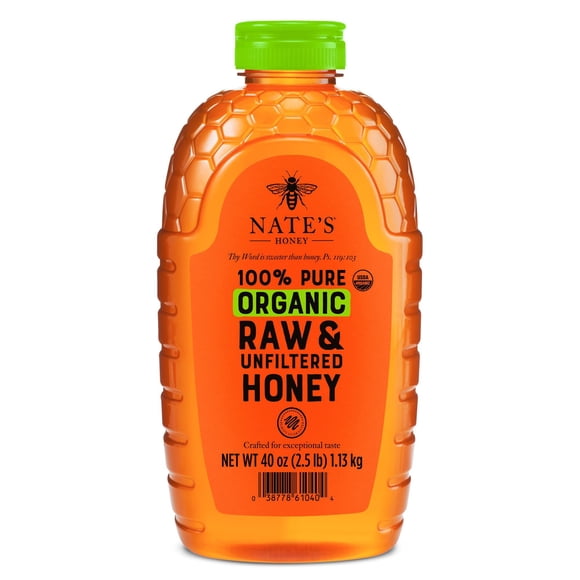 Nate's Honey 100% Organic Pure Raw and Unfiltered Honey, 40 oz.
