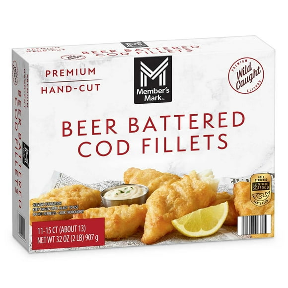 Member's Mark Wild Caught Skinless and Boneless Beer Battered Cod Fillets, Frozen, 11-15 ct., 2 lbs.