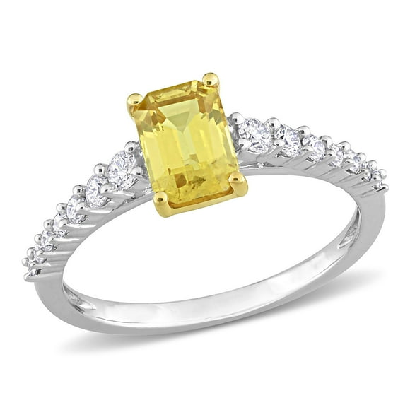 Emerald Cut Yellow Sapphire & 0.30 CT.T.W. Diamond Ring in 14K Gold