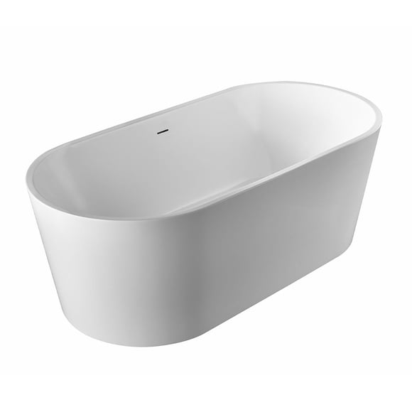 A&E Bath and Shower Kara 59in or 67in Freestanding Bathtub with Center Drain in White Acrylic High‑Gloss