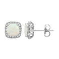 thumbnail image 1 of Cushion Cut Gemstone and 0.15 CT. T.W. Halo Diamond Stud Earrings in 14K Gold, 1 of 5