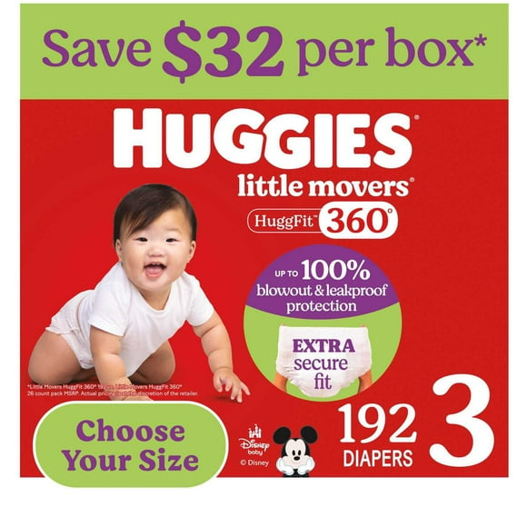 Huggies Little Movers HuggFit 360° Diapers, Sizes 3-7