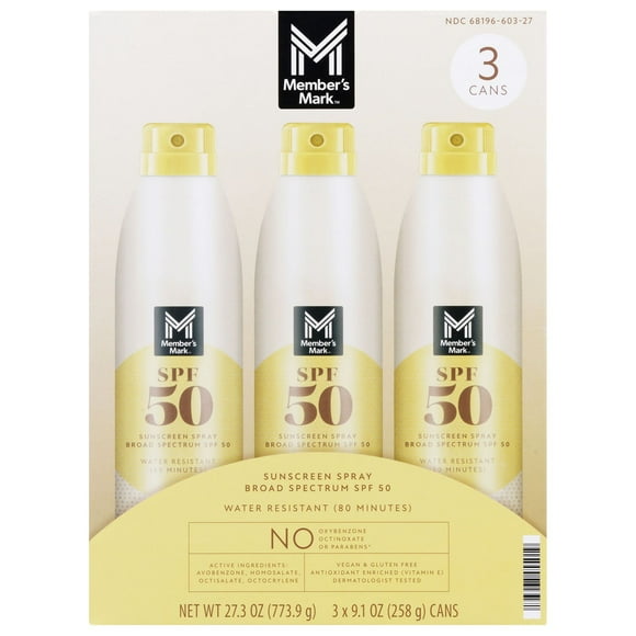 Member's Mark Sunscreen Spray, SPF 50, 9.1 oz., 3 pk.
