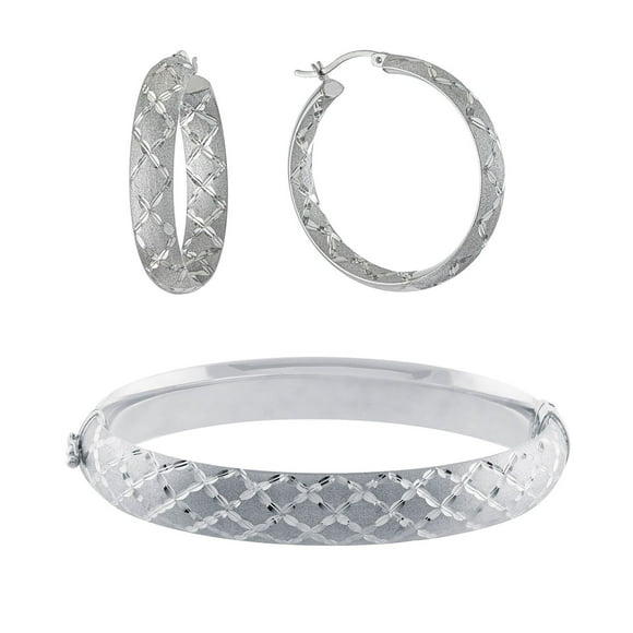 Hoop Earring and Bangle Bracelet Set in Sterling Silver