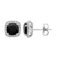 thumbnail image 1 of Cushion Cut Gemstone and 0.15 CT. T.W. Halo Diamond Stud Earrings in 14K Gold, 1 of 5