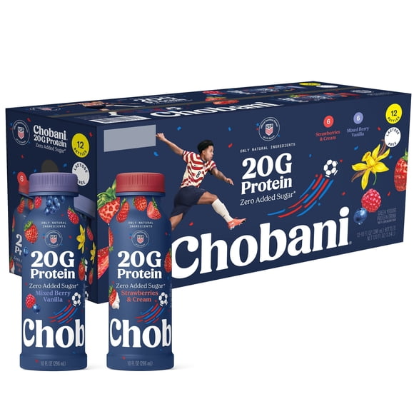 Chobani 20G Protein Lowfat Greek Yogurt Drink, Variety Pack, 10 fl. oz.,  12 ct.