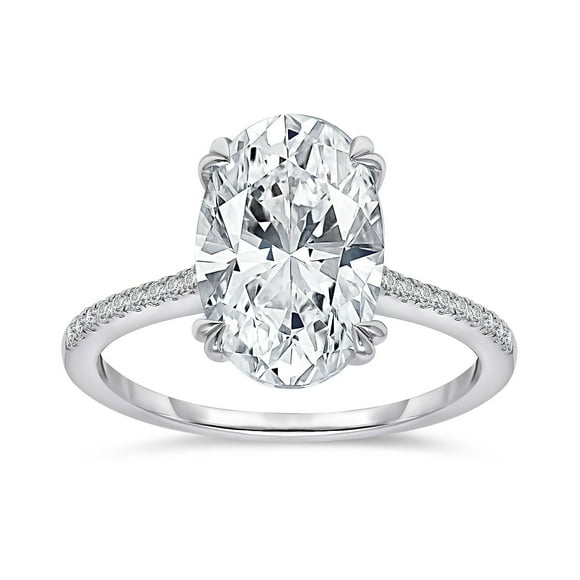 Lab Created Oval Cut Solitaire Semi-Eternity Diamond Ring in 18K Gold