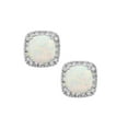 thumbnail image 2 of Cushion Cut Gemstone and 0.15 CT. T.W. Halo Diamond Stud Earrings in 14K Gold, 2 of 5