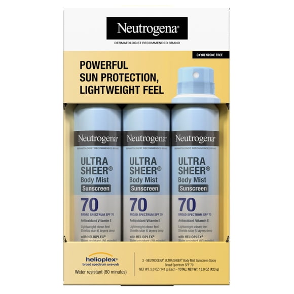 Neutrogena Ultra Sheer Body Mist Sunscreen Spray, SPF 70, 5 oz., 3 pk.