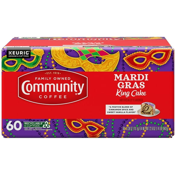 Community Coffee Medium Roast Coffee Pods, Mardi Gras King Cake, 60 ct.