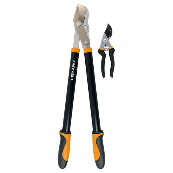 Fiskars 2pc Pruning Set with Power-Lever Bypass Lopper and Pruner