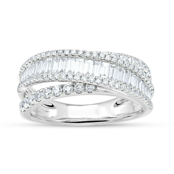 1.18 CT. T.W. Baguette Cut Cross Over Diamond Band in 14K Gold