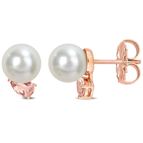 South Sea Cultured Pearl & Pear-Cut Morganite Stud Earrings in 14K Gold
